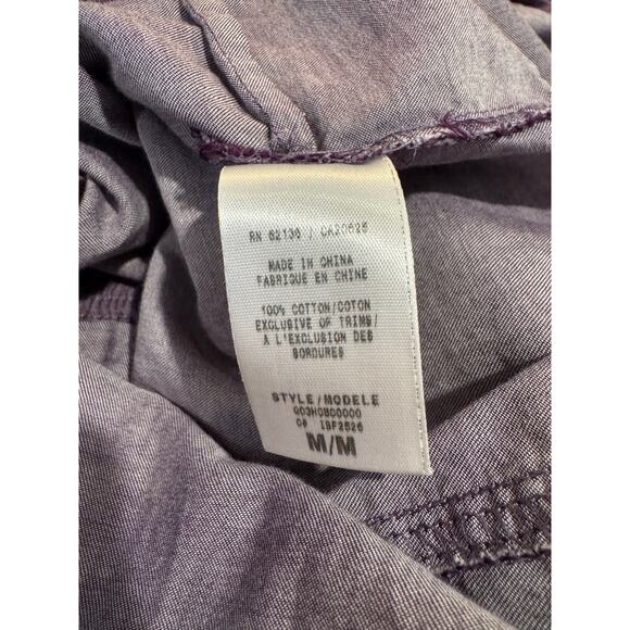2010s Guess Soft Boho Drawstring Waist Purple Button Down Shirt Medium - Picture 7 of 8
